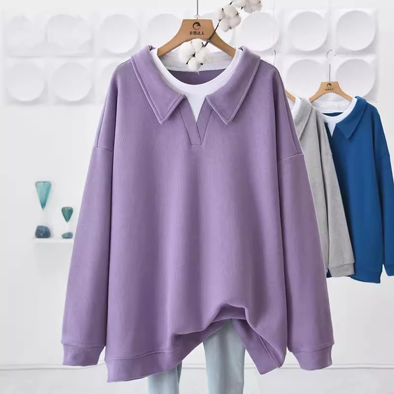 New Women Spring Autumn Patchwork Sweatshirt Fashion O-Neck Drop Sleeve Loose Pullovers Simplicity Casual Long Sweatshirt