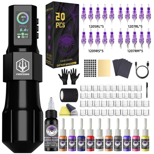 Kit de tatuaje LASTJUDG, Kit de pluma de tatuaje de alta potencia para maquillaje permanente, Kit de máquina de tatuaje, fuente de alimentación de tatuaje caliente, Kit de pistola de tatuaje