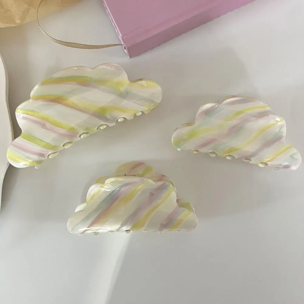 Elegant Rainbow Cloud Acetic Hair Claw Colorful Geometric Stripe Shark Clip Large Size Korean Style Rainbow Hair Clip Party