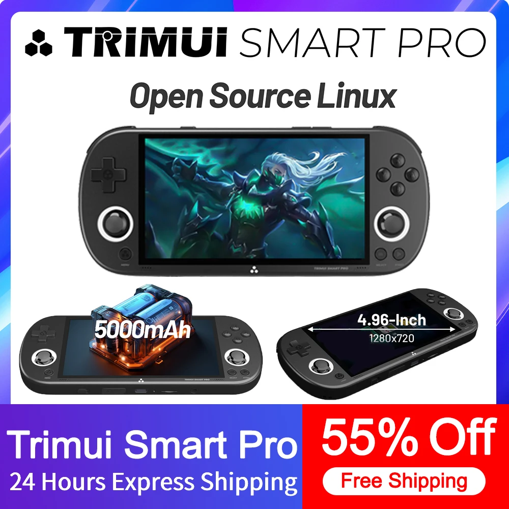 

Trimui Smart Pro Portable Handheld Game Console 4.96inch IPS Screen Smart Video Player Linux HD Screen Retro Arcade Game Console