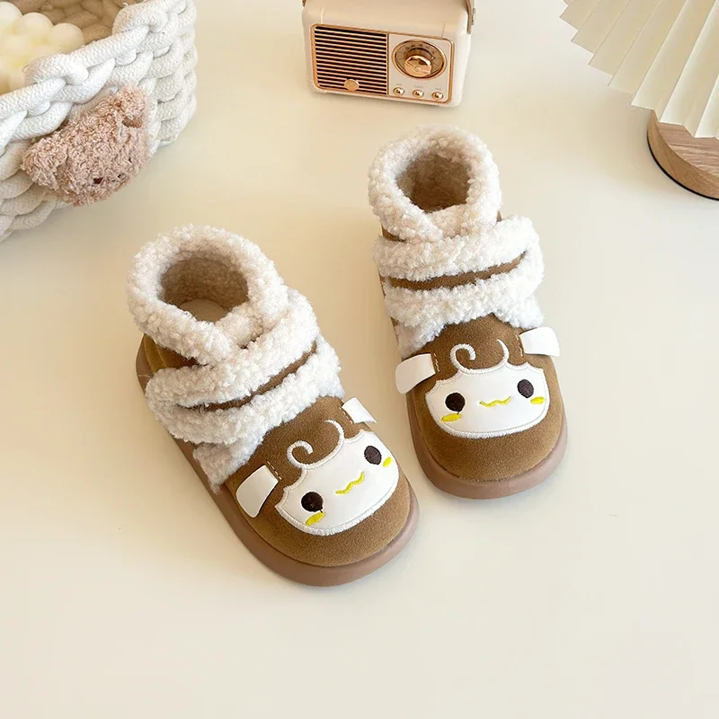 Girl Child Boots Winter Cute Embroidered Sheep Kids Fashion Snow Boot Warm Plush Toddlers Versatile Causal Thermal Boots Trend