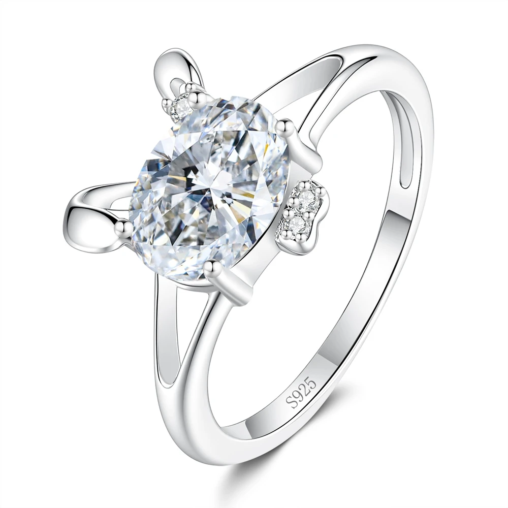 D Color 6*8mm Moissanite Ring Personality S925 Sterling Silver Rabbit Wedding Rings for Woman Party Jewelry Gift