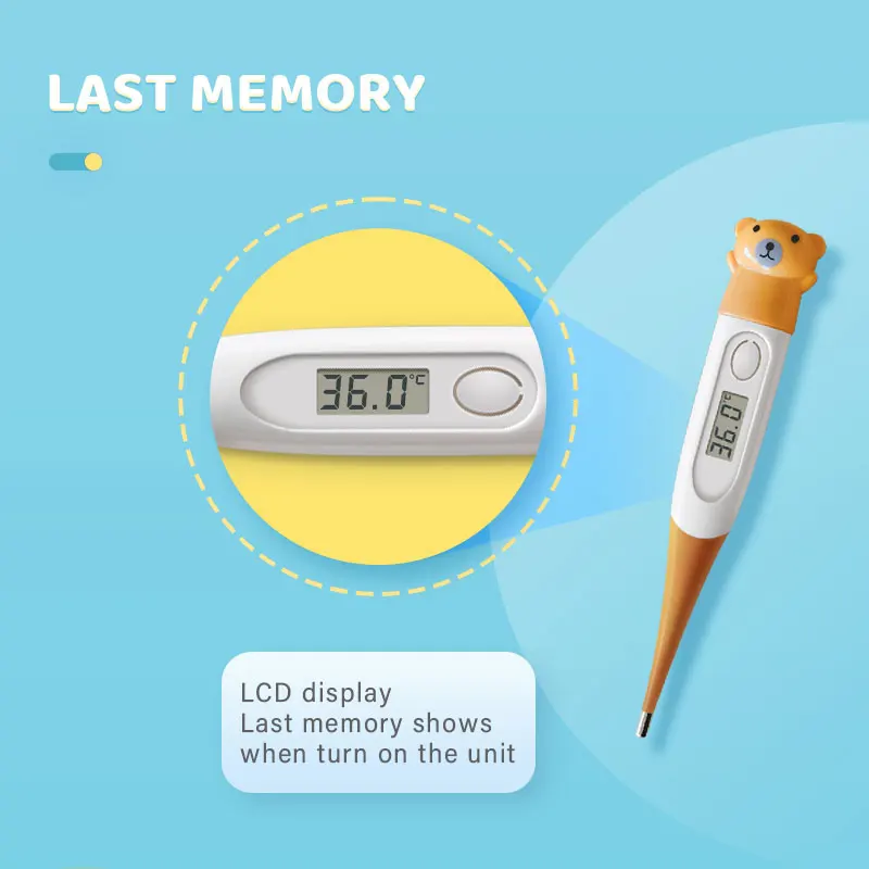 Monkey Dog Duck Bear Cartoon Digital Medical Thermometer with Flexible Tip for Kids and Adults High Fever Alarm Beeper Function