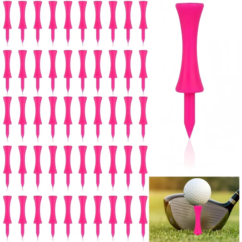 50Pcs 60mm Pink Plastic Golf Tees Unbreakable Castle Top Reusable Step Tees for Driving Range Practice Training Golf Accessories