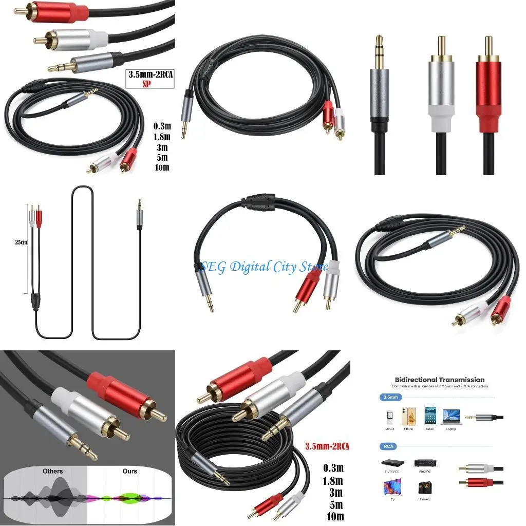 

U75B AUX Cable 3.5mm Male to 2RCA Male Speaker Cable Splitters Cord AUX Cord