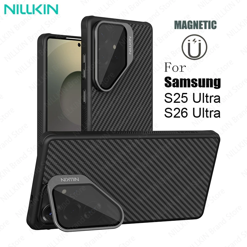 NILLKIN For Samsung Galaxy S26 Ultra / S25 Ultra MagSafe Case CarboProp Aramid Fiber Magnetic Case Phone Holder Camera Cover