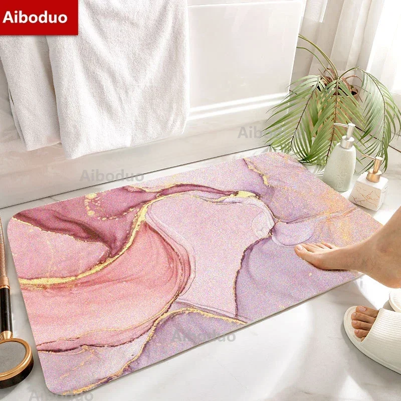 Pink Marble Gold Line Art Design Home Cure Decorative Accessories Bathroom Doormats for Living Room Hallway Anti-slip Floor Pads