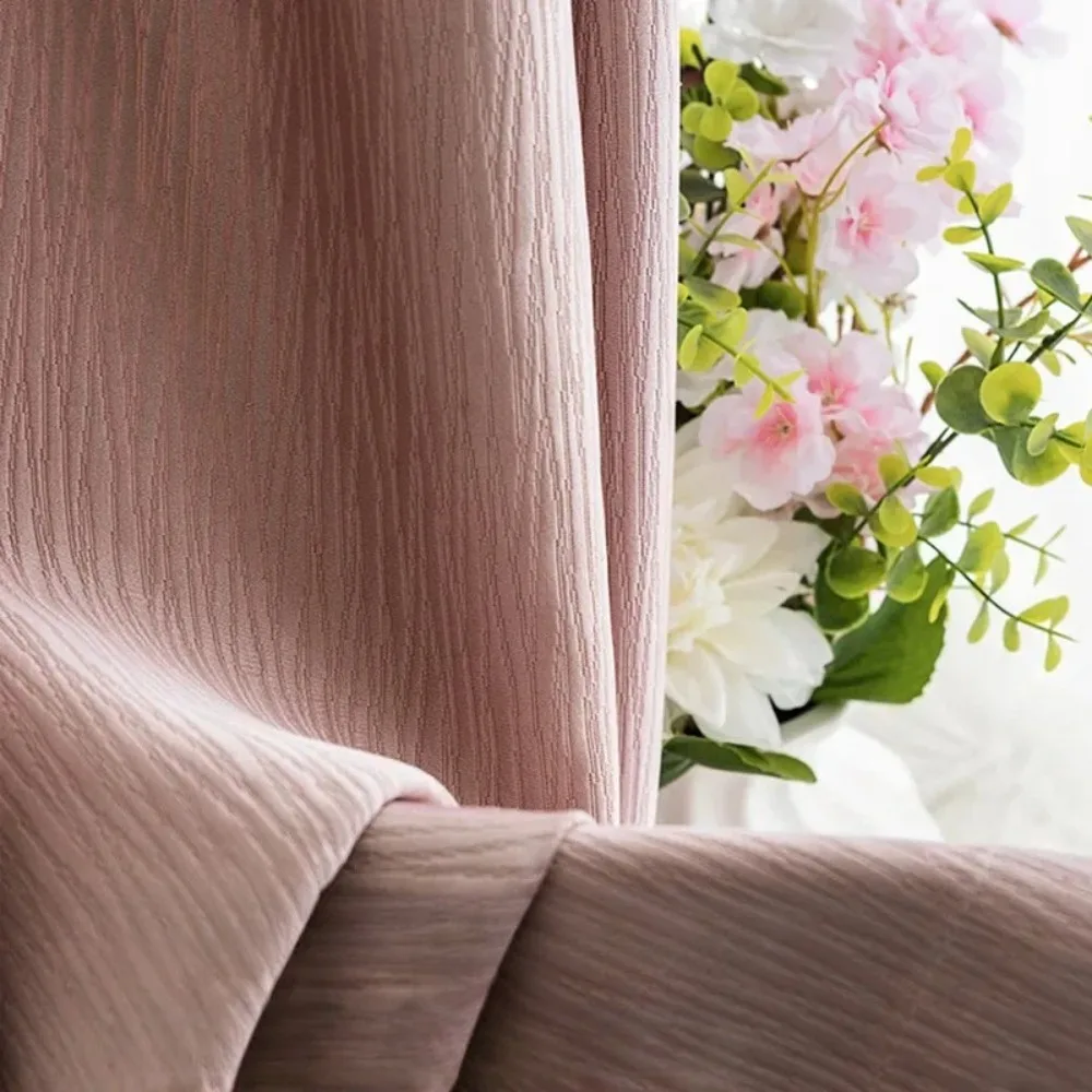 Modern Simple Living Room Bedroom Bark Texture Black Silk Blackout Decorative Silky Curtain Fabric