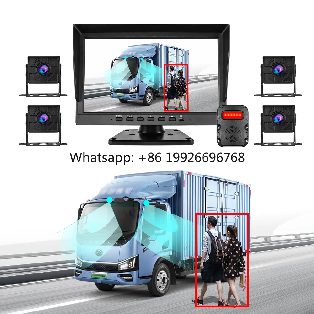 10-Inch Truck Blind Spot Camera DVR Recorder System,4-Channel AHD 720P Backup Monitor with IP68 Waterproof&Reversing Aid Display