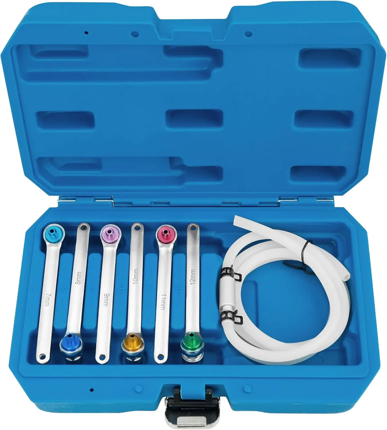 

Brake Bleeder Wrench Set, 7-12mm 12 Point Brake Fluid Bleeder Kit with Adapter Sockets, including Oil Drain Hose with One-Way F
