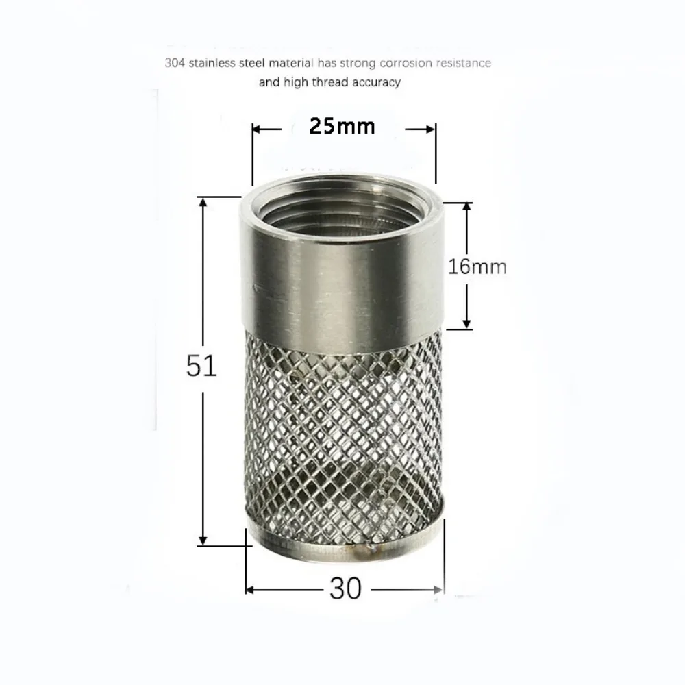 

25/30/36mm Internal Thread Filter Cover 304 Stainless Steel High Pressure Suction Strainer Round Garden Hose Inlet