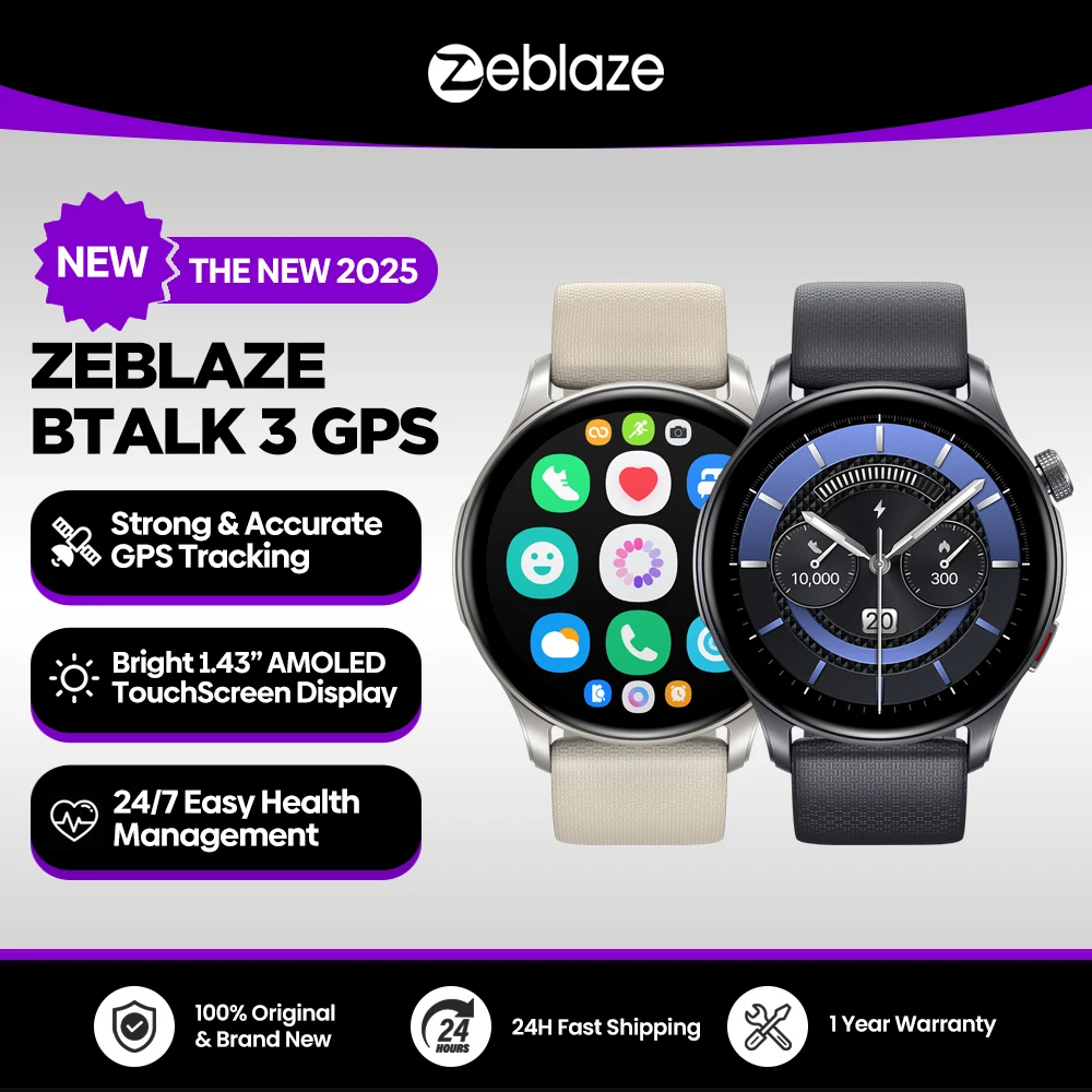 

New Zeblaze Btalk 3 GPS Smartwatch 1.43" AMOLED Screen Dual Strap Bluetooth Calling Sports Watch Heart Rate SpO2 Stress Tracking