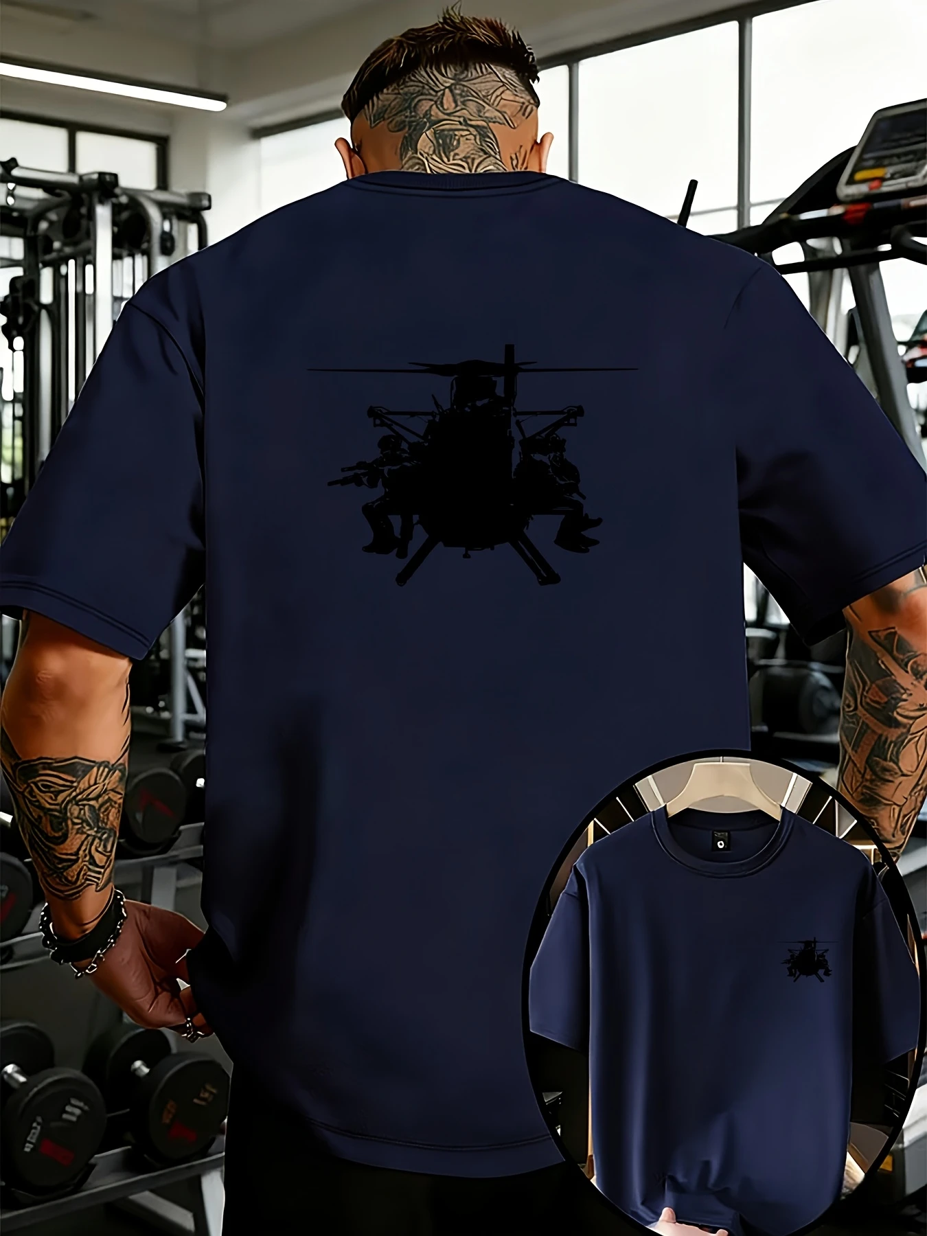 Trendy Military Style Men's Helicopter Soldier Print Short-Sleeve T-Shirt