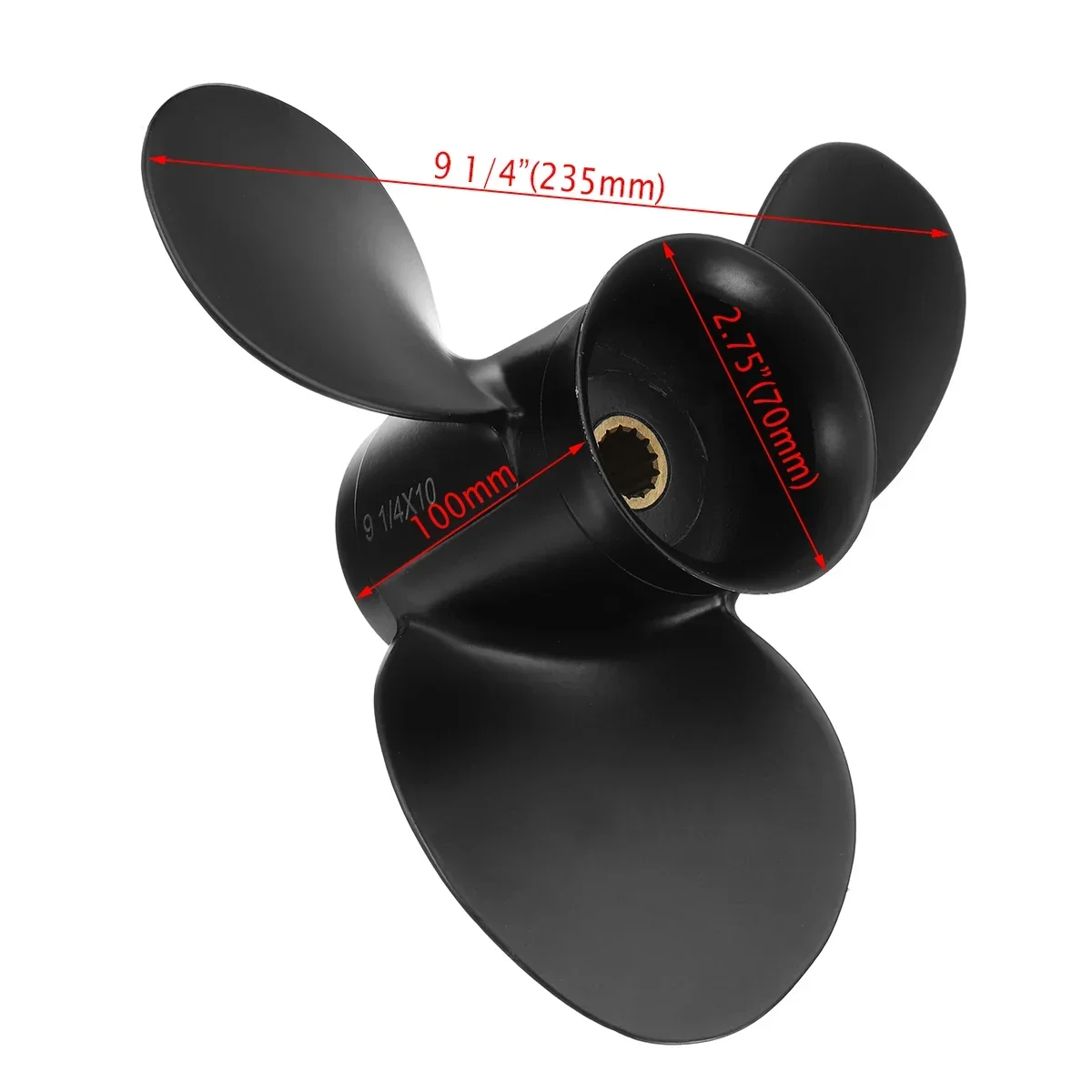 For Evinrude Johnson BRP 8-15HP Aluminum Alloy Outboard Propeller 13 Spline Tooths Black 3 Blades 174950 / 778772 9 1/4 x 10