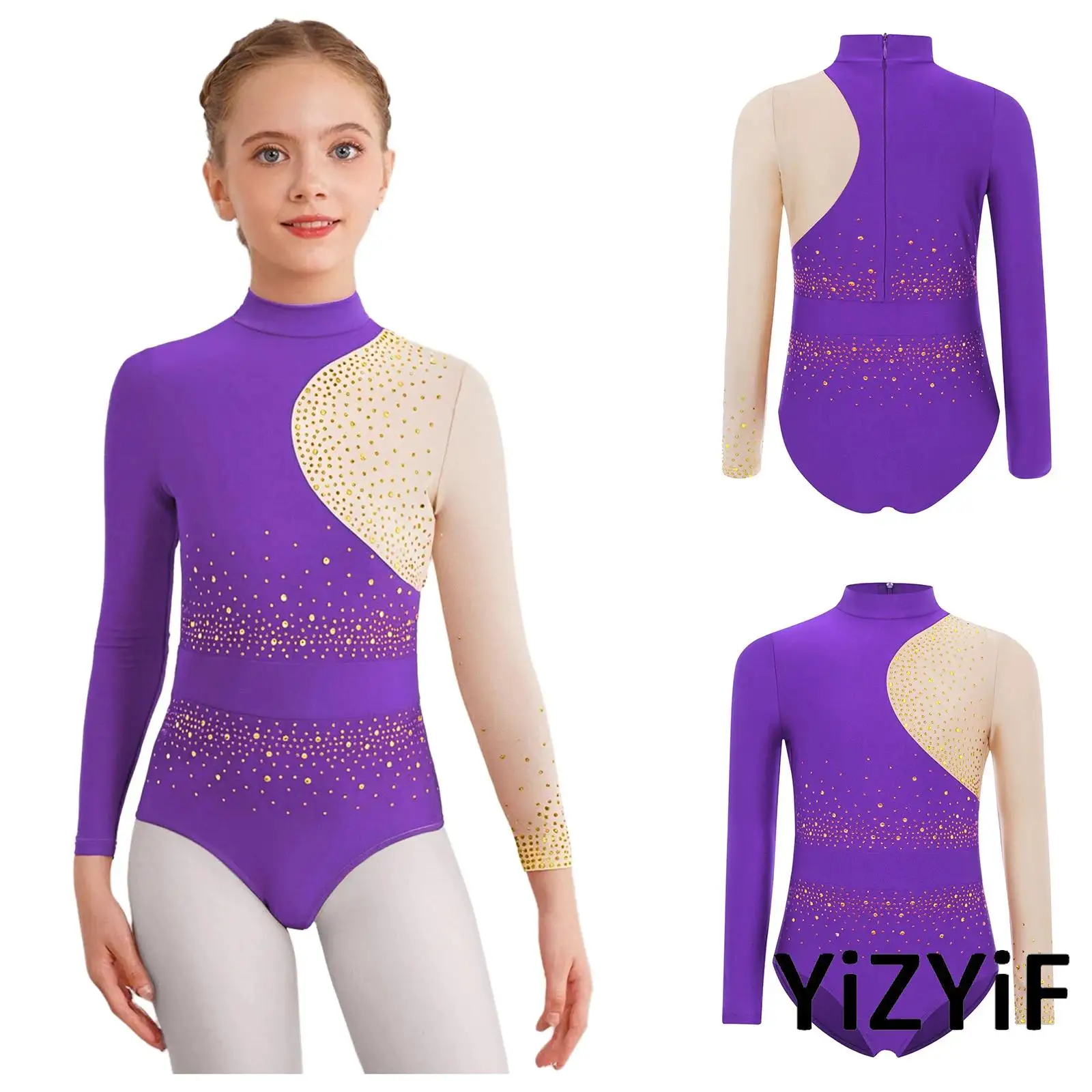 Crianças meninas ginástica lírica collant ballet dança latina competição traje para patinação artística dança desempenho bodysuit