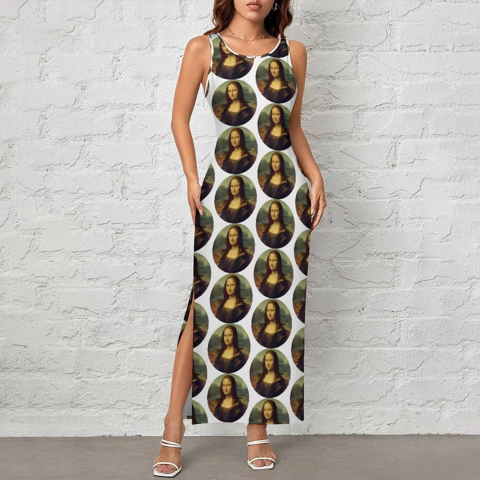 Mona Lisa Dress Sleeveless Famous Painting Casual Y2k Maxi Dresses Vintage Bodycon Dress Women Graphic Oversized Vestidos