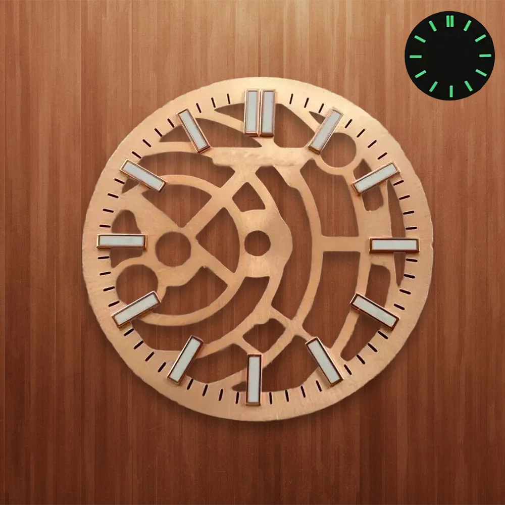 Watch modification 28.5mm S hollow Dial dial compatible with NH70/NH72 movements  green fluorescent high-quality watch accessory