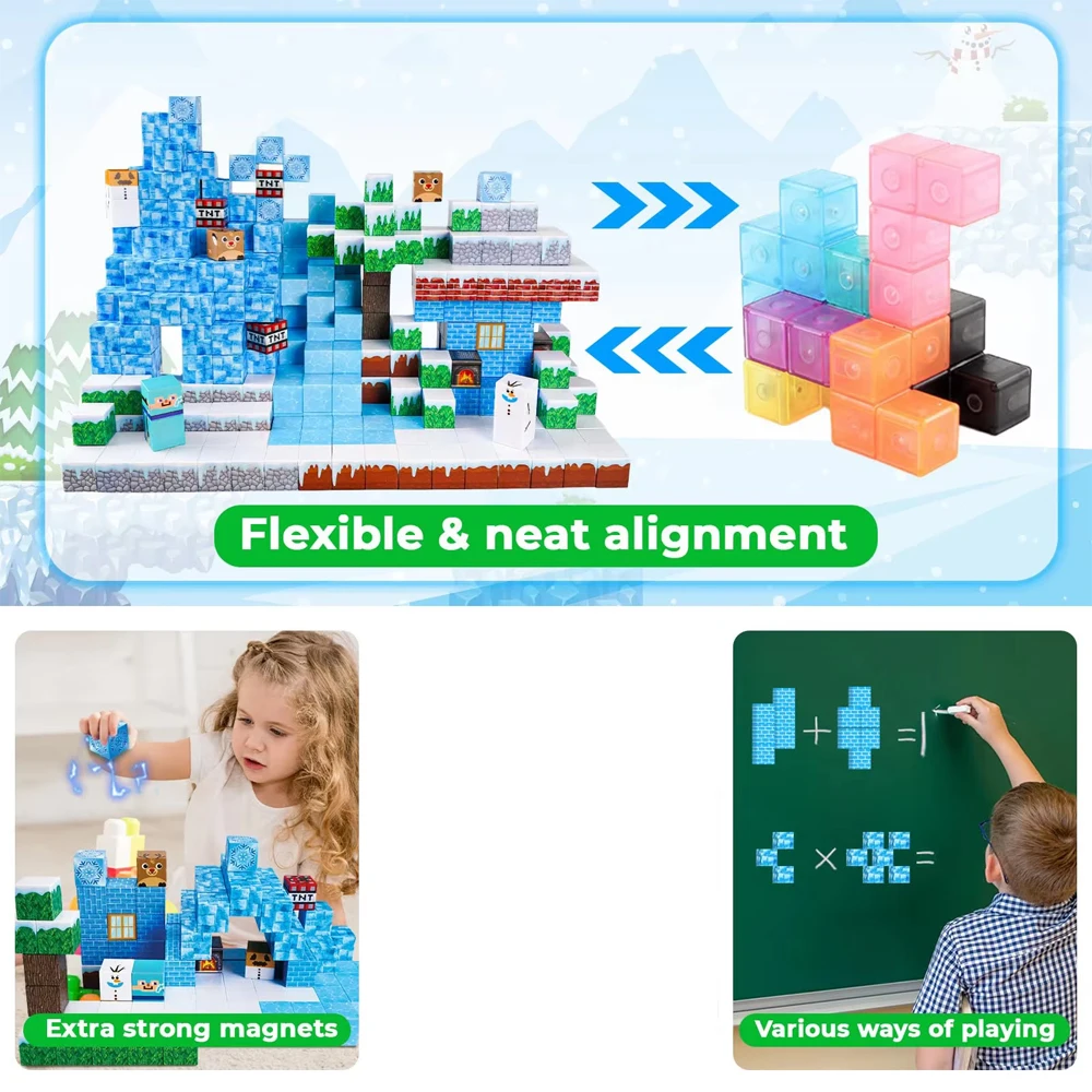 100PCS Magnetic Blocks Build Frozen Castle Magnet WorldToddler Christmas Birthday Gifts Sensory Toys for3+  Girls and Boys