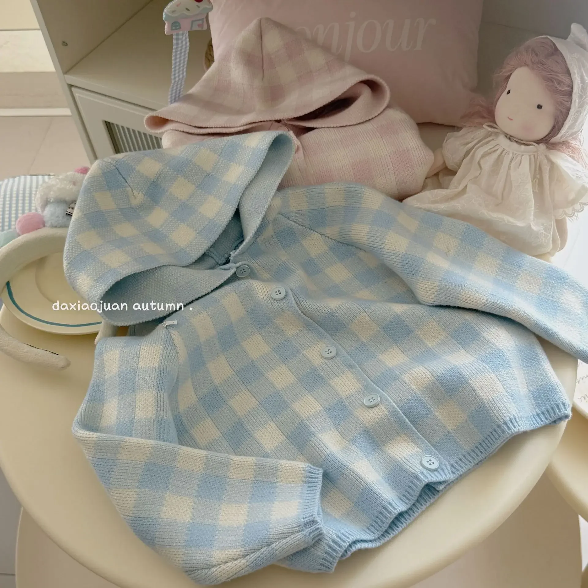 2026 ربيع جديد طفلة متماسكة معطف الأطفال لطيف منقوشة سترة الرضع سترة مشغولة من الصوف طفل فتاة مقنعين سترة الاطفال الملابس #4