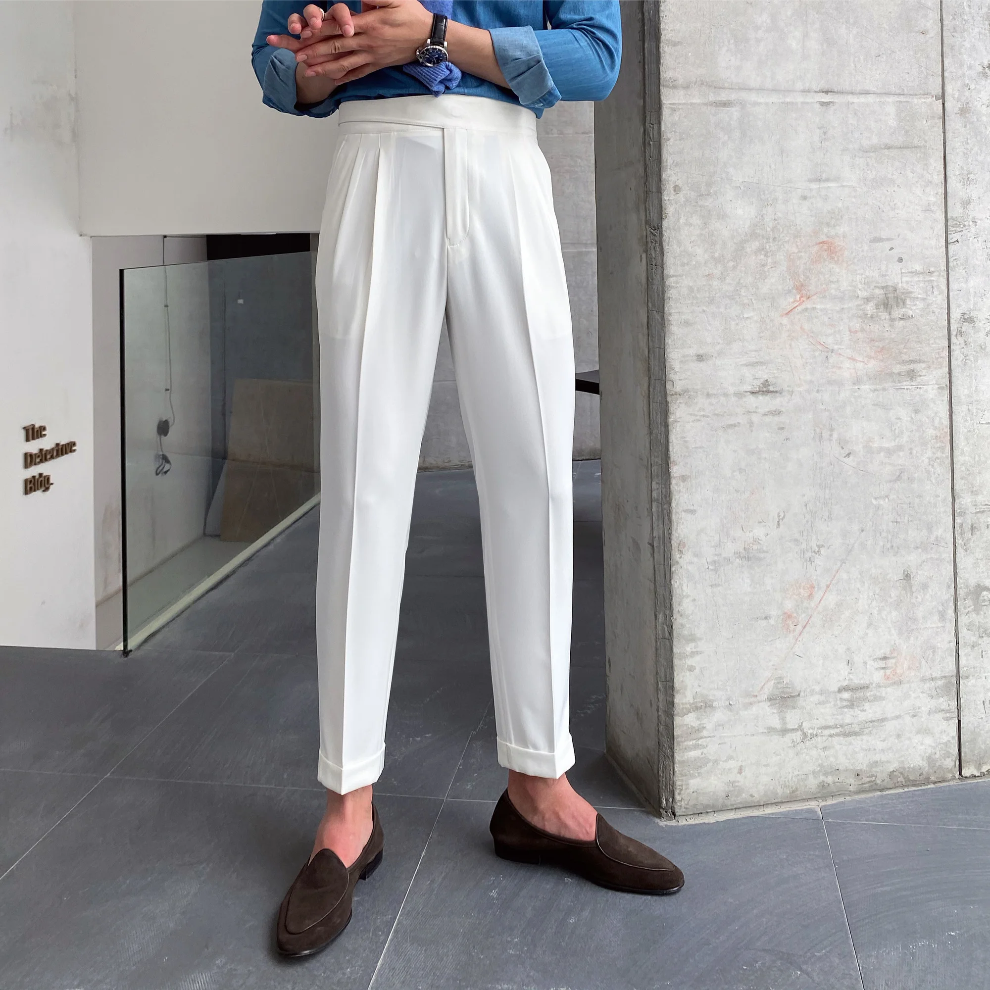 British Men High Waist Straight Pants Men Social Trousers Pant Italian Mens Formal Pant Pantalones Hombre 2022 Dress Ankle Pants