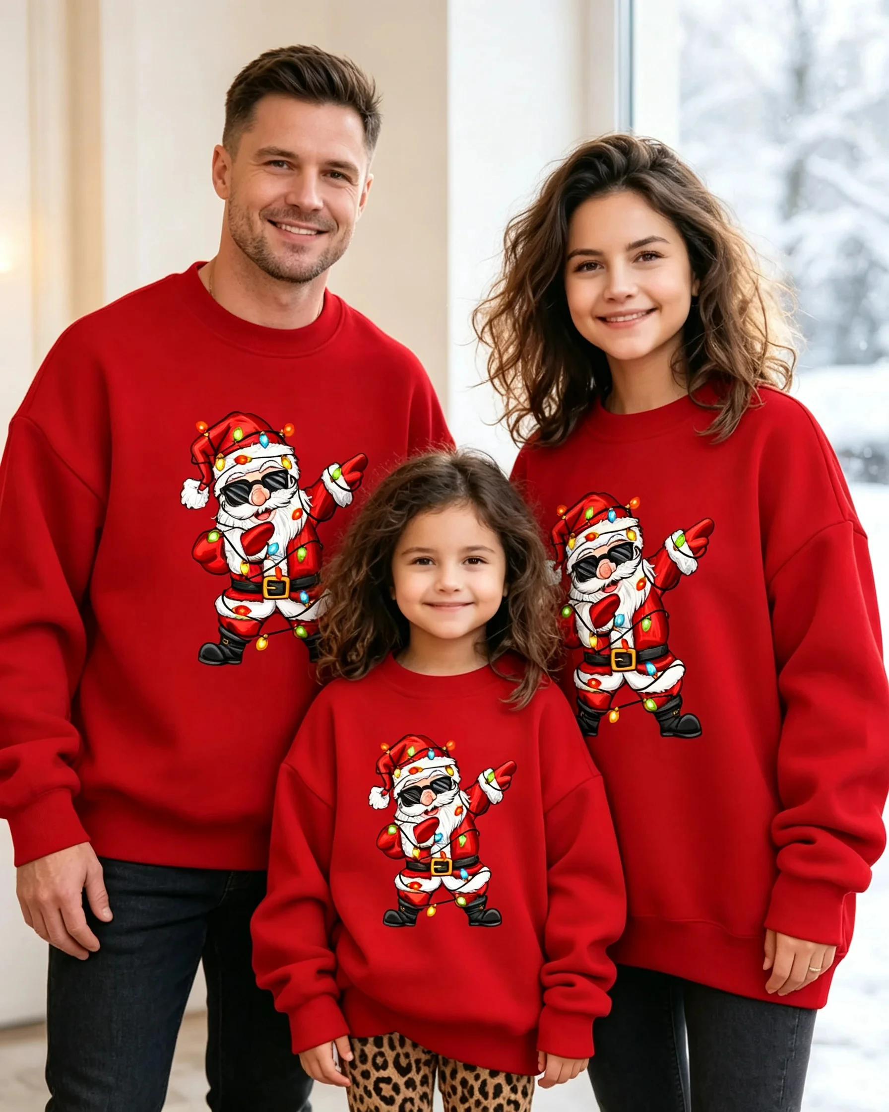 Autumn And Winter Fashion Kid's Fleece Round Neck Sweatshirt 'Santa Claus' Cartoon Print  Long Sleeve parent-child Sweatshirt
