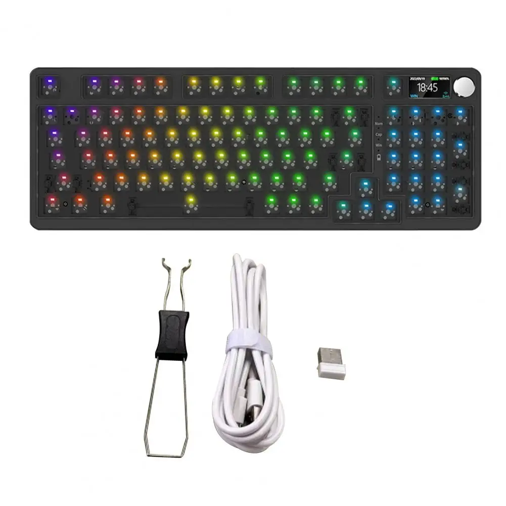 Battery Keyboard Wireless Kit with Rgb Backlit Lcd Display 98 Knob Diy for Bluetooth