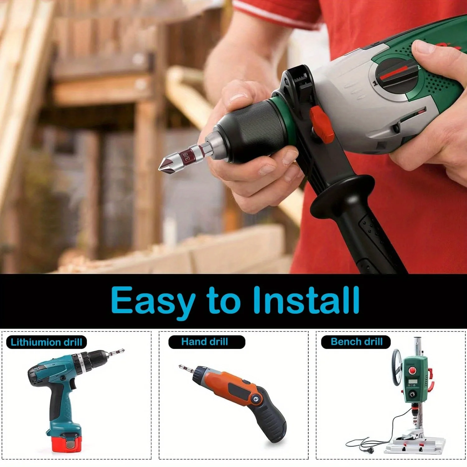 5pcs HSS Titanium Countersink Bit Set Chamfer 1/4" 3/8” 1/2” 5/8 3/4” Hex Shank for Wood Metal Deburring Chamfering Tool