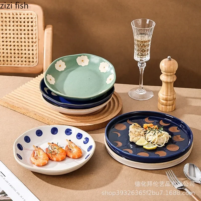 Round Western Steak Plate Ceramic Dining Plates Fruit Plate Salad Bowl Sushi Plates Sashimi Disc Dim Sum Dish Cake Snack Tray