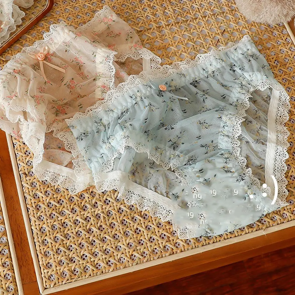 Kawaii سلس القطن المنشعب الدانتيل مطاطا القوس مثير سراويل الملابس الداخلية زهرة ملخصات الملابس الداخلية النسائية
