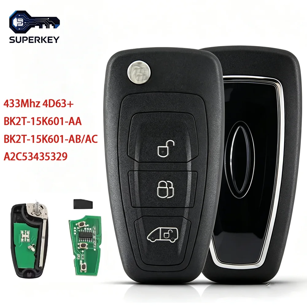 SUPERKEY FCC A2C53435329 Flip Remote Key 433Mhz FSK ID63 80BIT(4D83)/ID49chip for Ford Transit Custom Connect 2012-2019