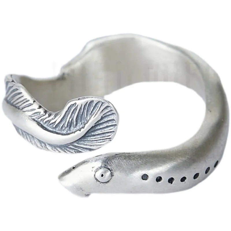 Cute Eel Fish Pattern Ring Male Jewelry Open Size Personality Vintage Animal Pattern Men Ring Trendy Finger Accessories