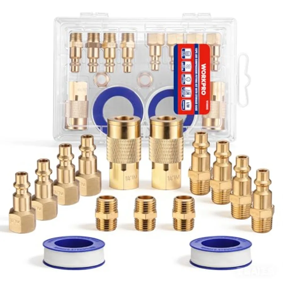 

16-Piece 1/4-Inch NPT Air Hose Fitting Kit with Storage Case, Quick Connect Brass Coupler and Plug for Air Compror Accories