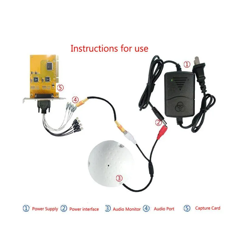 1/2/5pcs DC 9V 12V RCA Female Audio Monitoring MIC Sound Pickup Microphone for CCTV Camera Security IP Voice Monitor C5