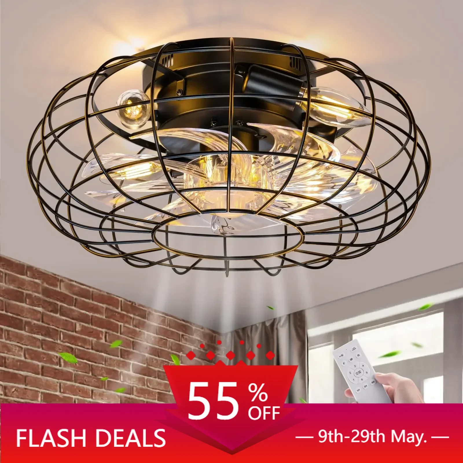 

16 in ceiling fan with light cage remote control small industrial ceiling fan light living room study bedroom light celing fan