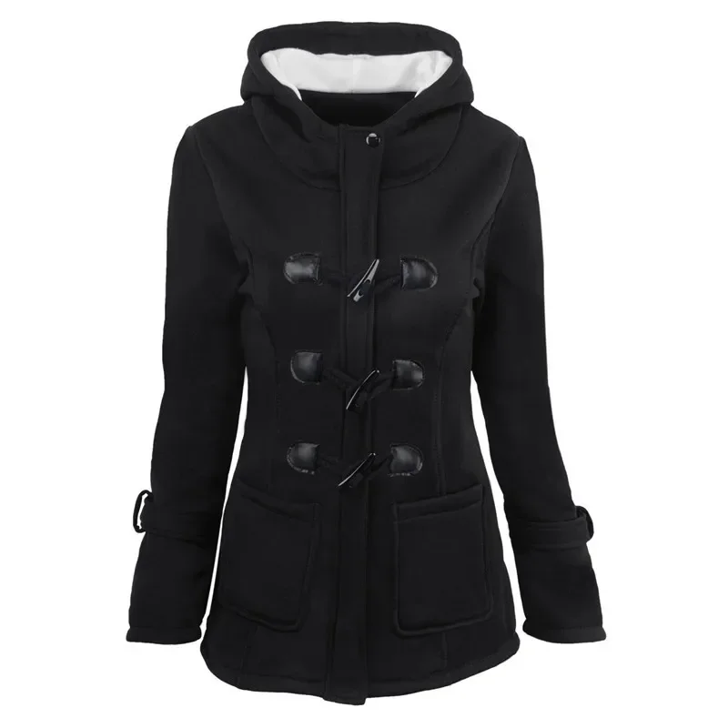 Casual Femmes Tralike Manteau 2024 Automne Fermeture Éclair À Capuche Manteau Femme Long Tralike Manteau Corne Bouton Outwear Dames ToP Pluse Taille