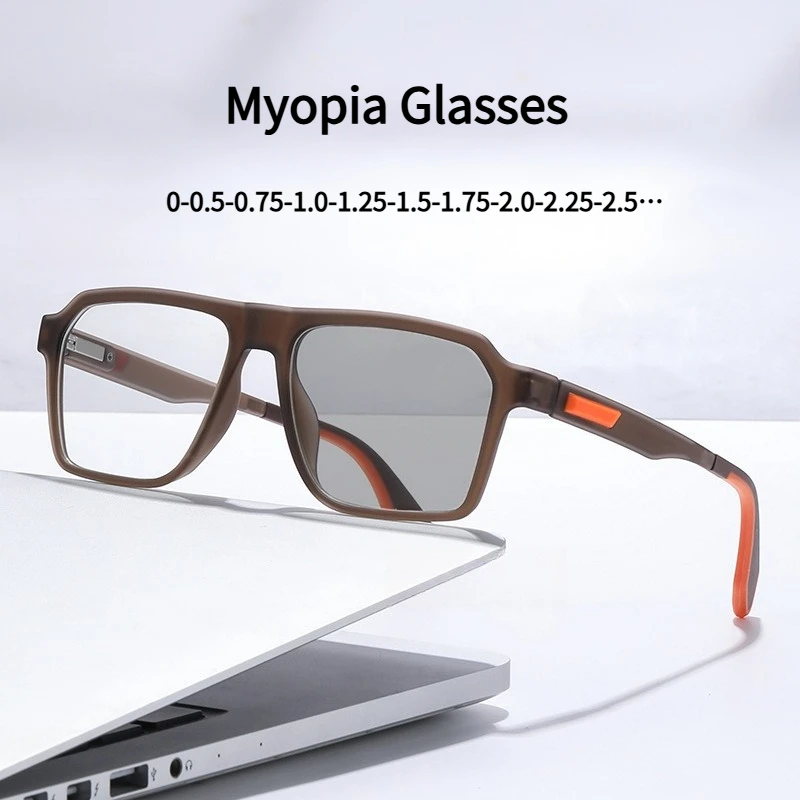 MDOD Photochrome Myopie-Brille mit Federbügeln, rutschfester Brillenrahmen, Myopie-Brille mit mehreren Stärken zur Auswahl