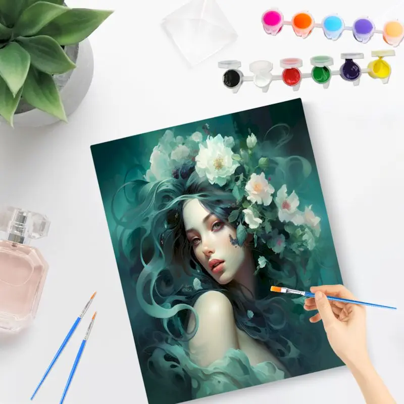 PhotoCustom Paisagem Pintura Por Números Kits Flor Menina Colorir Por Números Para Adultos Decoração Para Casa