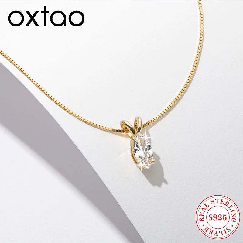 

Кулон-ожерелье OXTAO из стерлингового серебра 925 пробы с огранкой «маркиз», сияющий циркон, покрытие из белого золота 18 карат, свадебное украшение для женщин