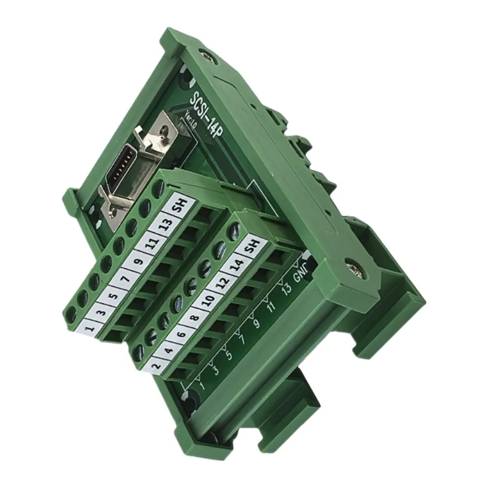 SCSI 14P CN F Green PCB Terminal Block with CN Slot For for Mitsubishi Motor PLC Systems DIN Rail Mountable 53x87x52mm