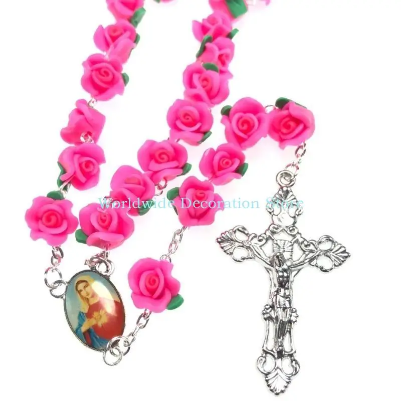 Fotografia 3: Q39b Potry macio Colar Colar Rosário Rose Bead Church Yoga Studio Decorações Presente