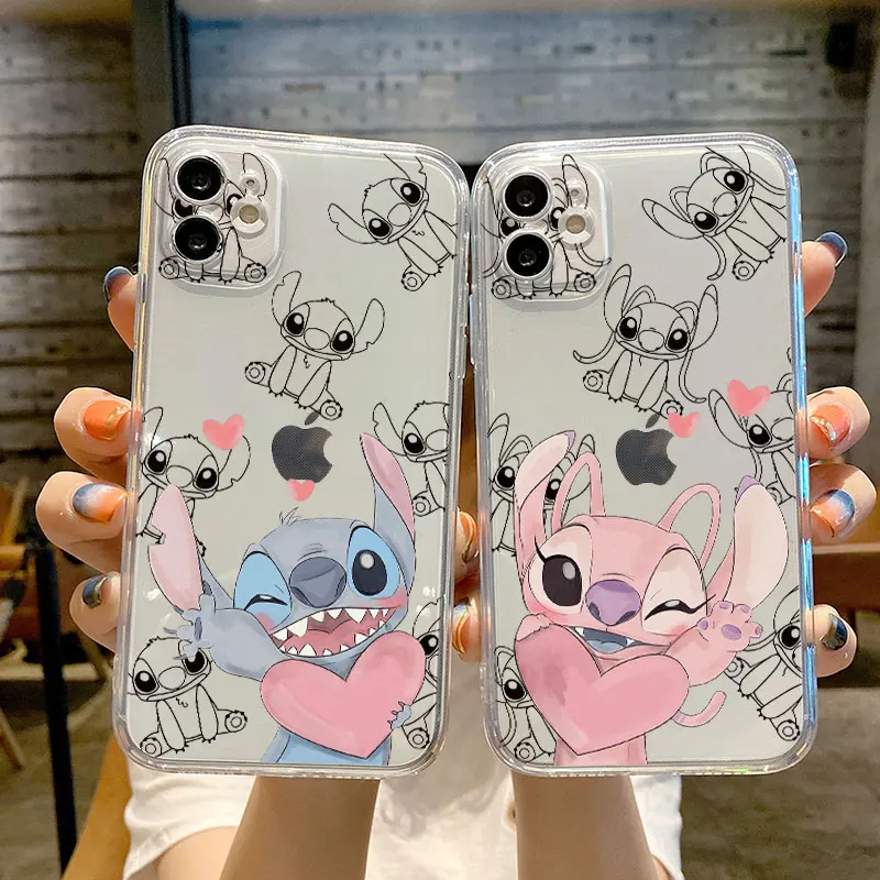 Disney Sketch Lilo & Stitch Lover Case Coque for iPhone XR 11 13 Mini 14 Pro 12 Pro Max 8 7 Plus 15 Plus 15 Pro Max Back Cover