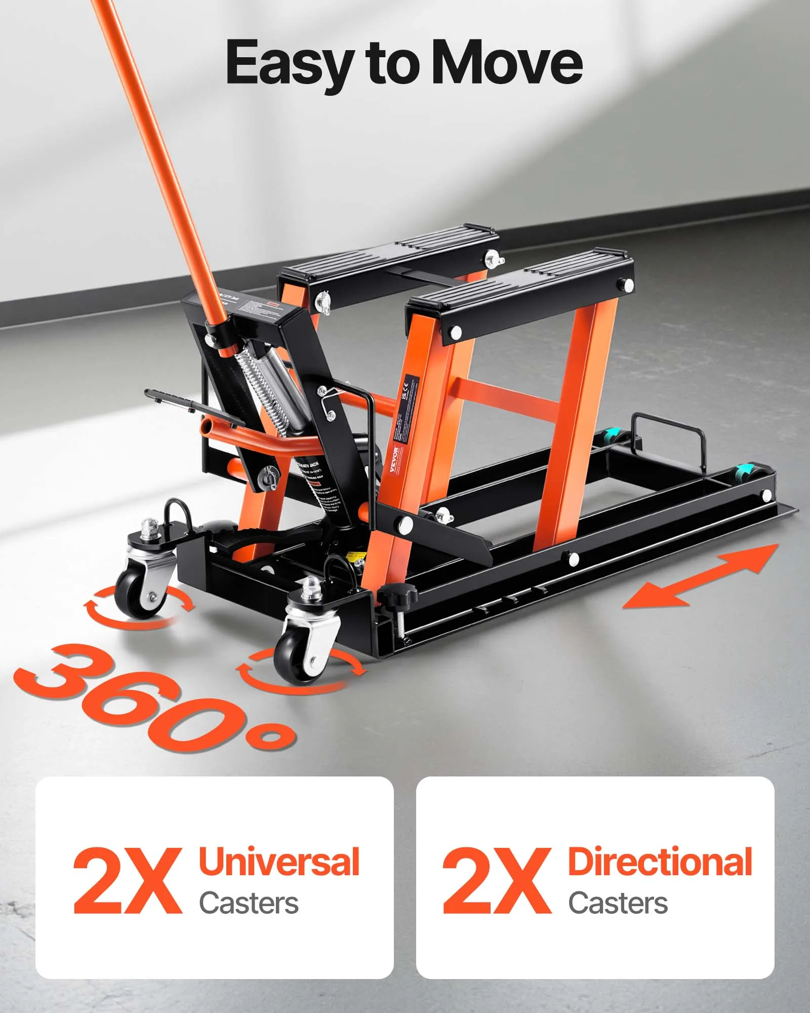 VEVOR 1500 LBS Steel Hydraulic Motorcycle Jack Stand, ATV Scissor Lift Jack with 4 Wheels, for Motorcycle ATV UTV Powersports view 6