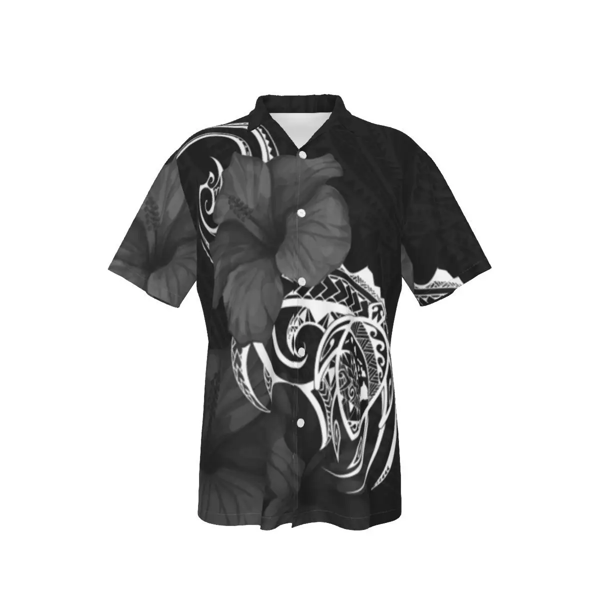 Men's Hawaiian Shirt Bohemia Style Flower Print Black Shirt Beach Short Sleeve Summer Casual Button Up Patchwork Tops 3D Shirts