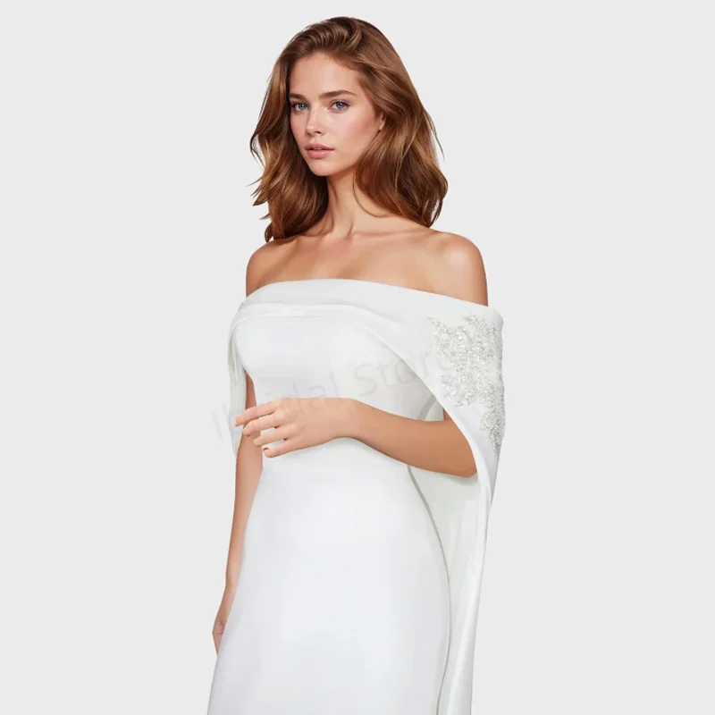 Maßgeschneiderte schulterfreie Ballkleider mit U-Boot-Ausschnitt, Perlenapplikation und Cape-Satin, arabische Abendkleider, Saudi-Arabisches Kleid