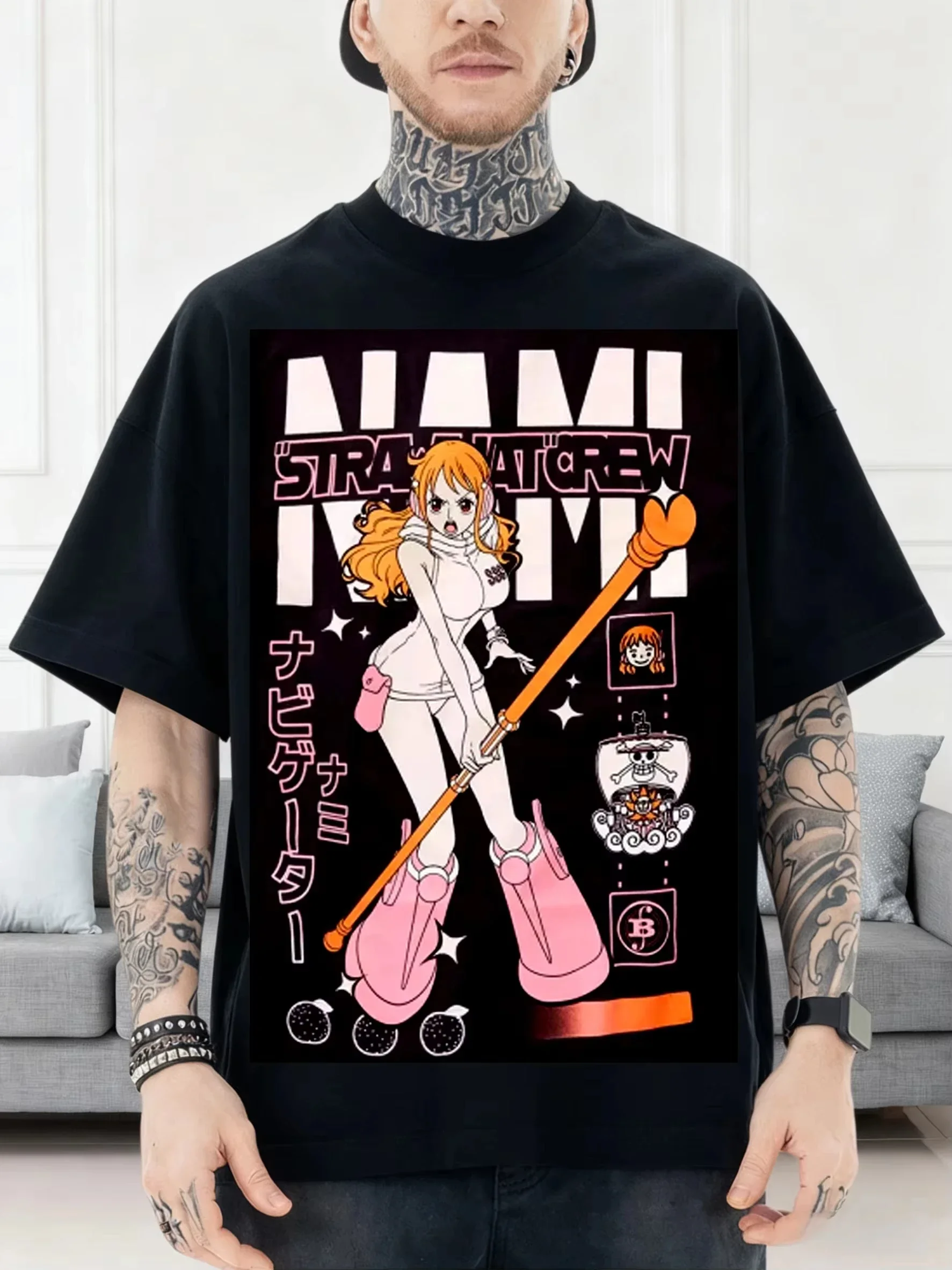 

ONE PIECE Anime Nami Printed T-shirt Men's and Women's Summer New Japanese Harajuku Large Loose Casual Parent Child Top