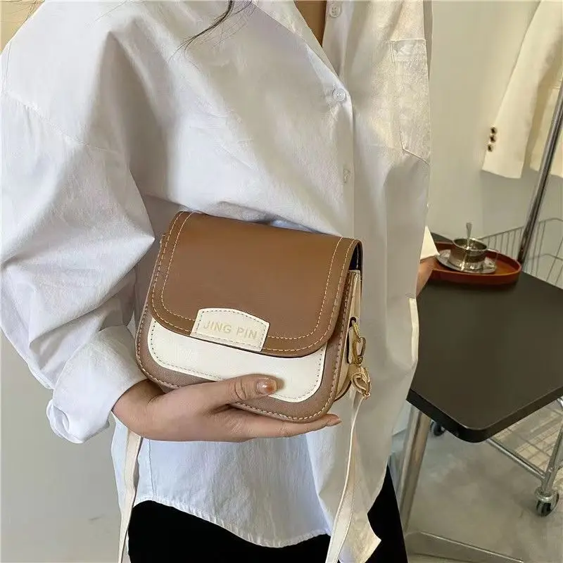 Women\'s Autumn New Contrast Color Sewing Thread Style Bag Korean Edition Crossbody Bag Versatile Fashion One Shoulder Bag