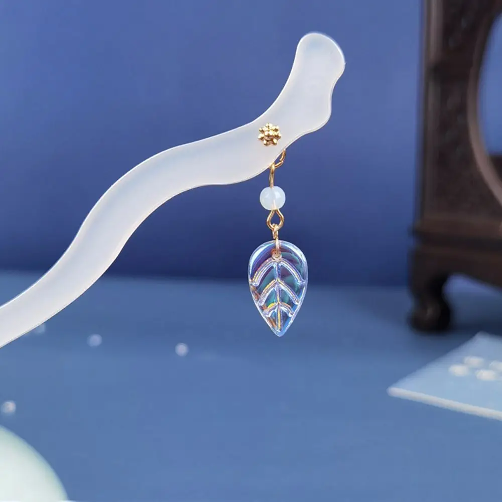 Acetate Tassel Flower Pendent Korean Hair Clip Braided Hairpins Women Hairpins Leaf Pendent Chinese Hair Fork Hanfu Hair Sticks