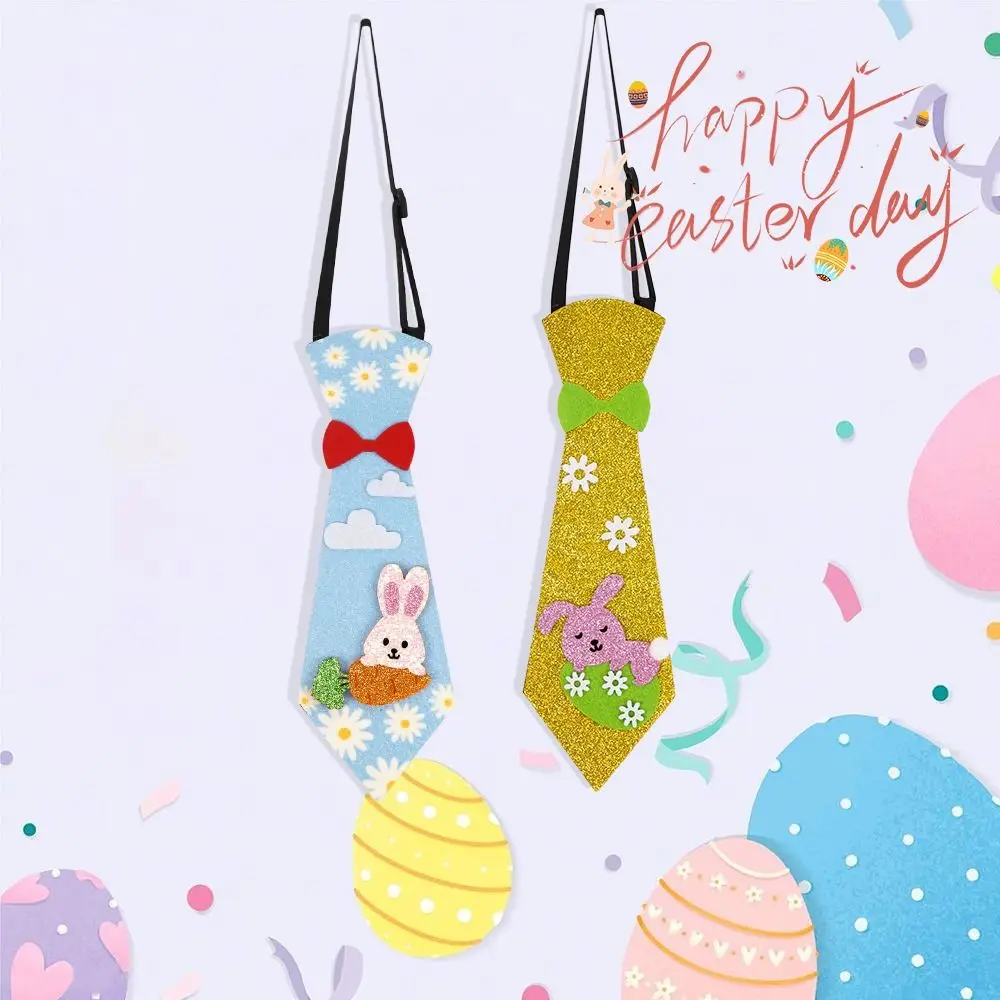 Bunny Easter Rabbit Tie Funny Chick Egg Pattern Easter Party Decoration Adjustable Shiny Cartoon Tie Boys