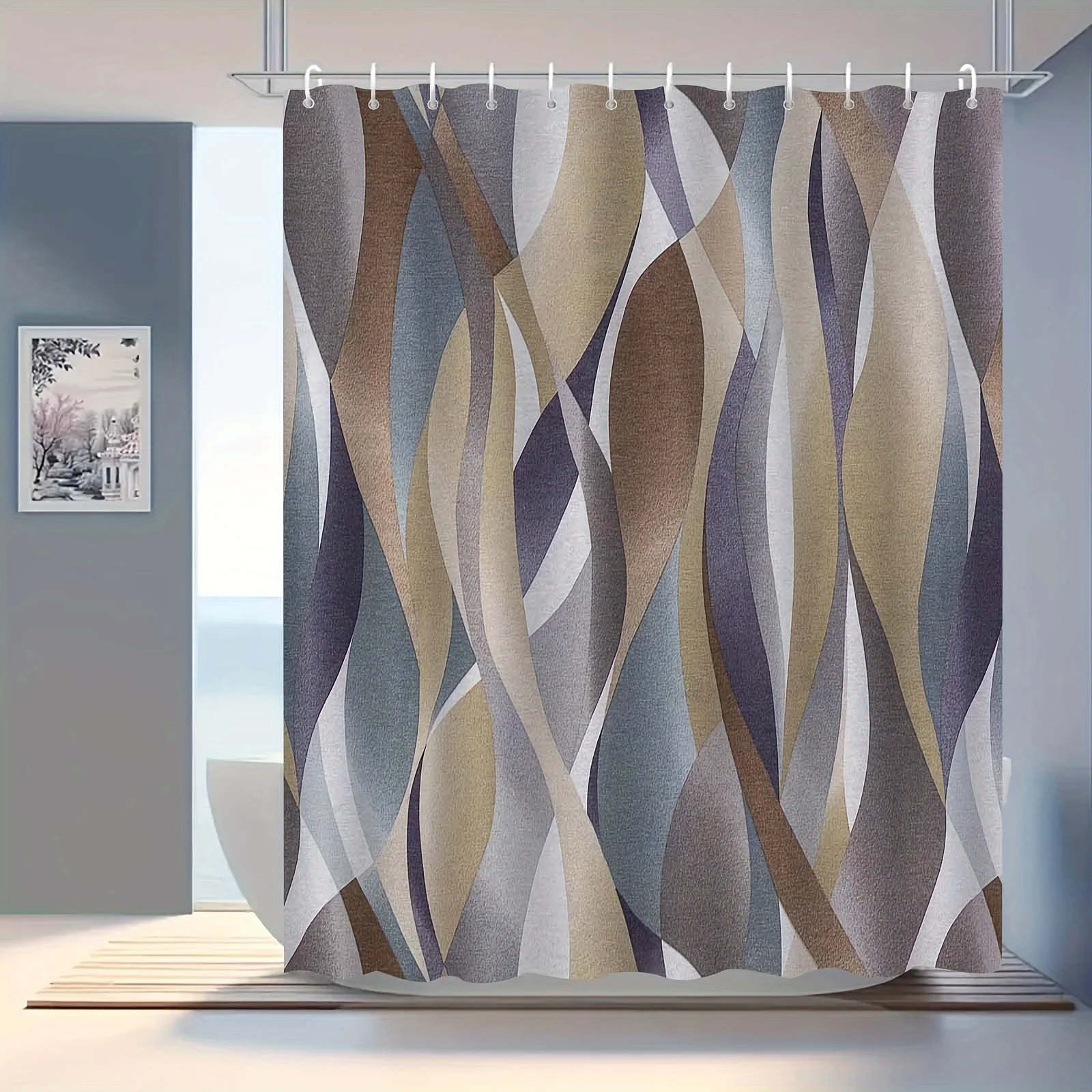 

1 шт., современная занавеска для душа с европейским геометрическим узором, высококачественная элегантная занавеска для ванной комнаты, узор для украшения ванной комнаты