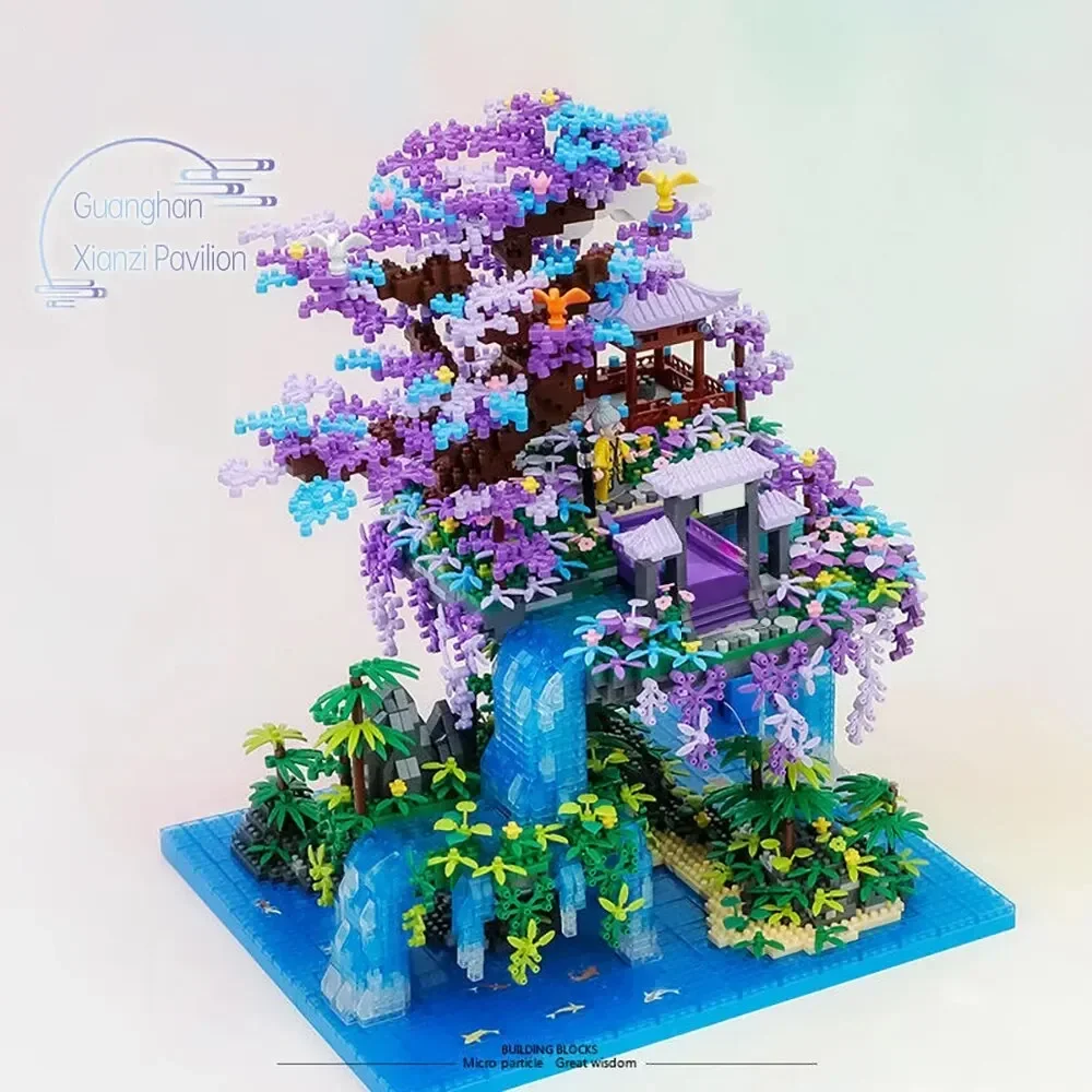مجموعة بناء Fairyland Guanghan Fairy Pavilion شجرة مقدسة وشلال Fantasy Wonderland اللبنات هدية للأطفال